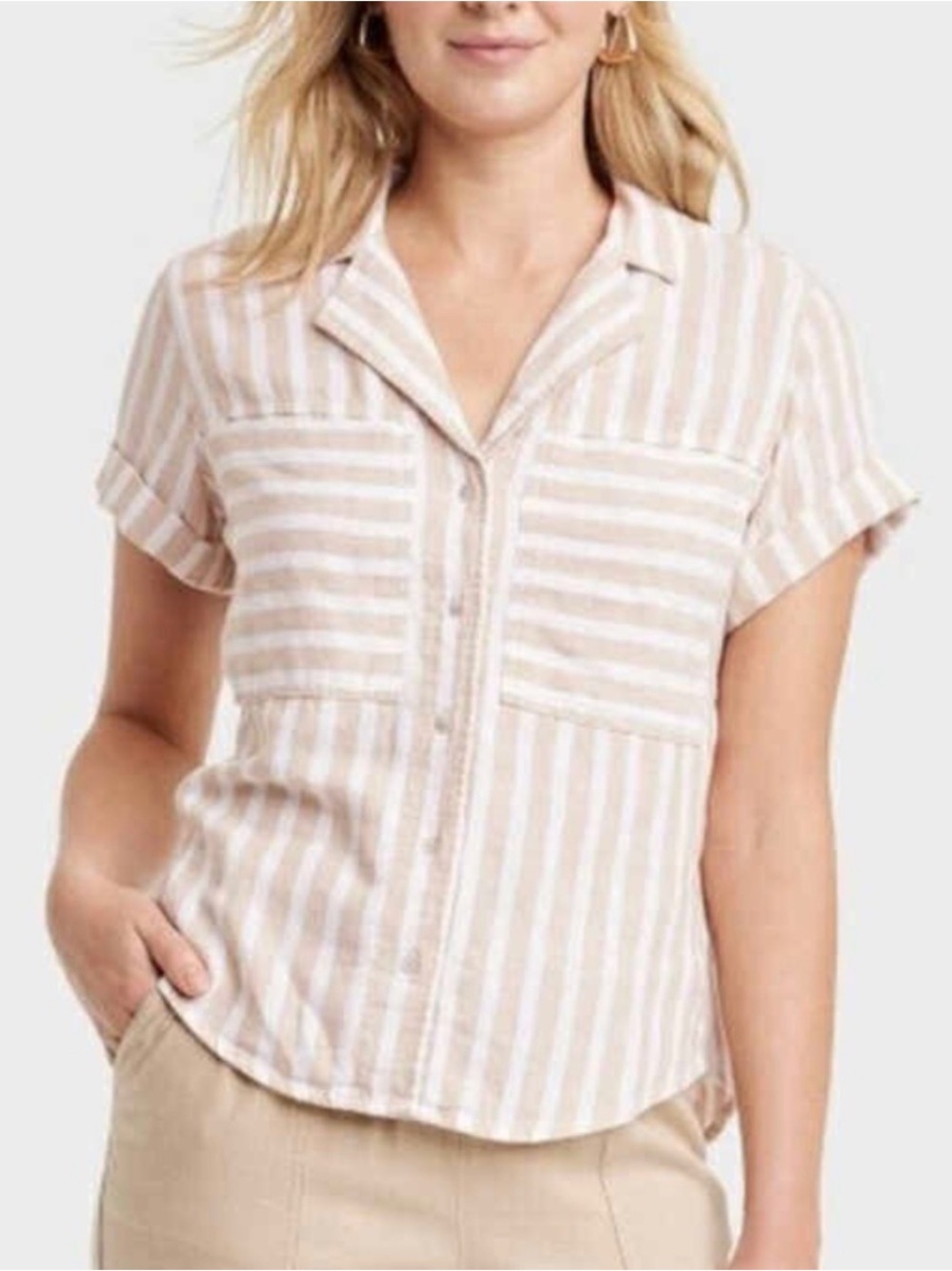 Universal Thread Linen Blend Button Front Top XS